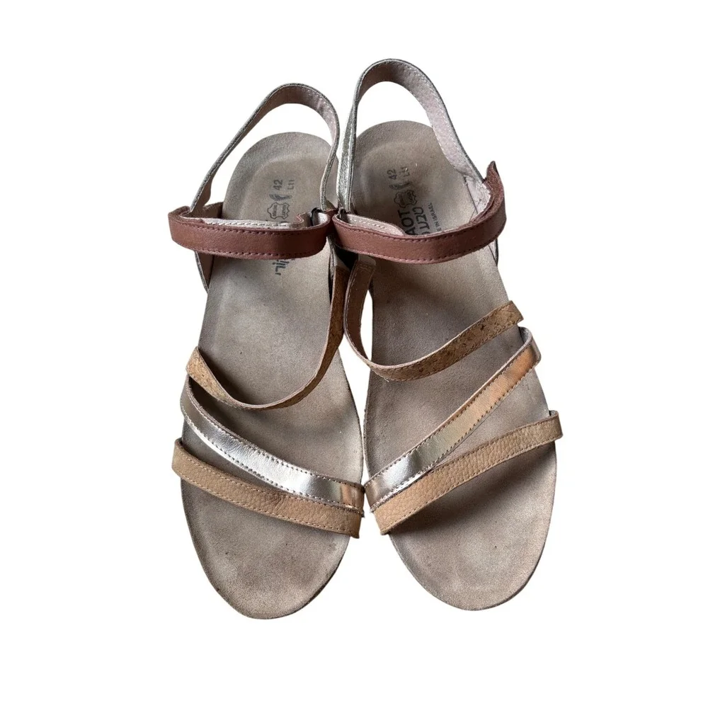 Naot Leather Strappy Wedge Sandals Metallic Rose Gold Silver Bronze Women 42 L11